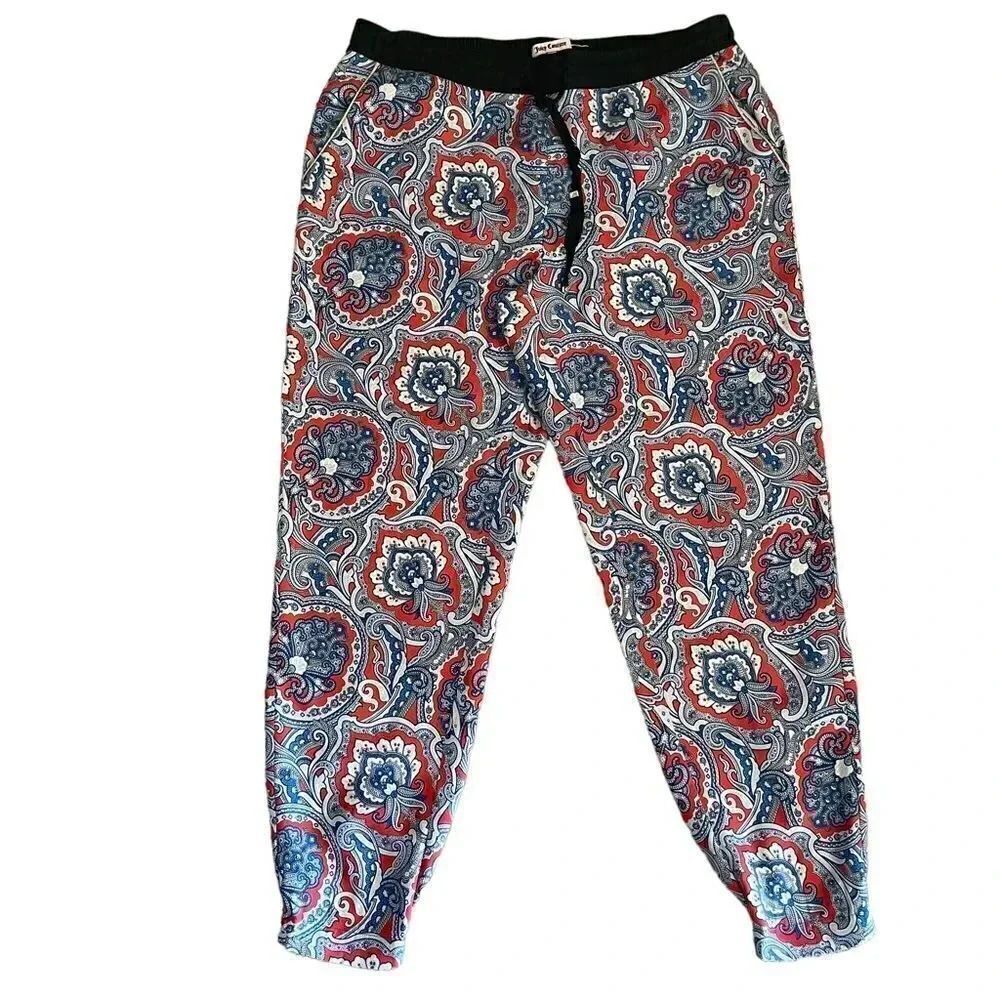 Juicy Couture Paisley Multicolor Silk Lounge Loungewear Pants Elastic Cuffs M - Picture 1 of 12